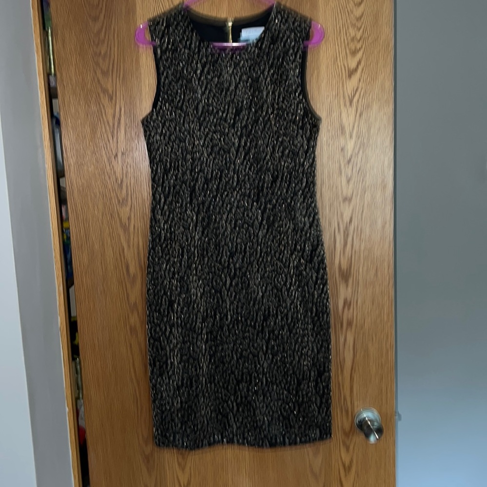 Calvin Klein leopard print black and gold dress size 10